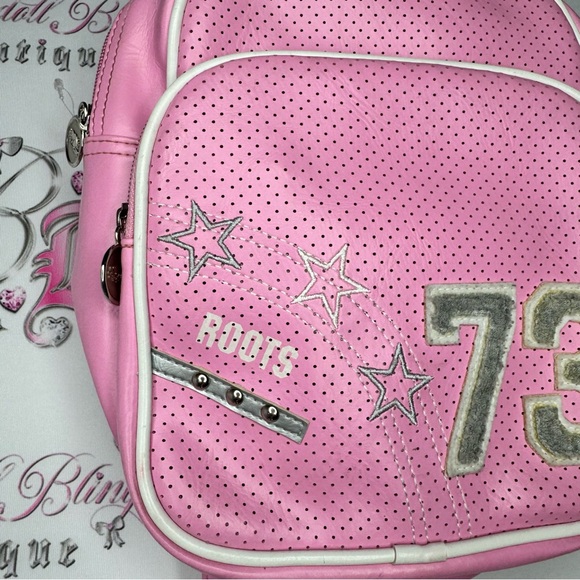 Roots Backpack pink 2000s sporty preppy athletic style 73 fuzzy logo zippers - Picture 5 of 14